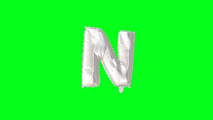 Silver Letter N. Helium Balloon with Green Background And Alpha Luma Matte Channel. Loop Animation.