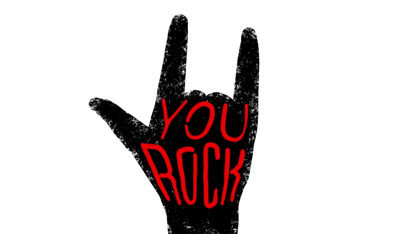 Rock music symbol. Human hand. 2D animation. Black color. Ron-n-roll. Your rock. Handprint. Musical direction. Rock music. Heavy metal. Concept. isolated object. Slogan. Royalty-Free Stock Footage #1091666277