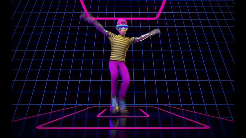 Presentation of NFT Ape avatar. NFT 3d bored ape dancing on the neon background. Digital art. Loop. In-game character for metaverse. Non-fungible Token. | Shutterstock HD Video #1091669809