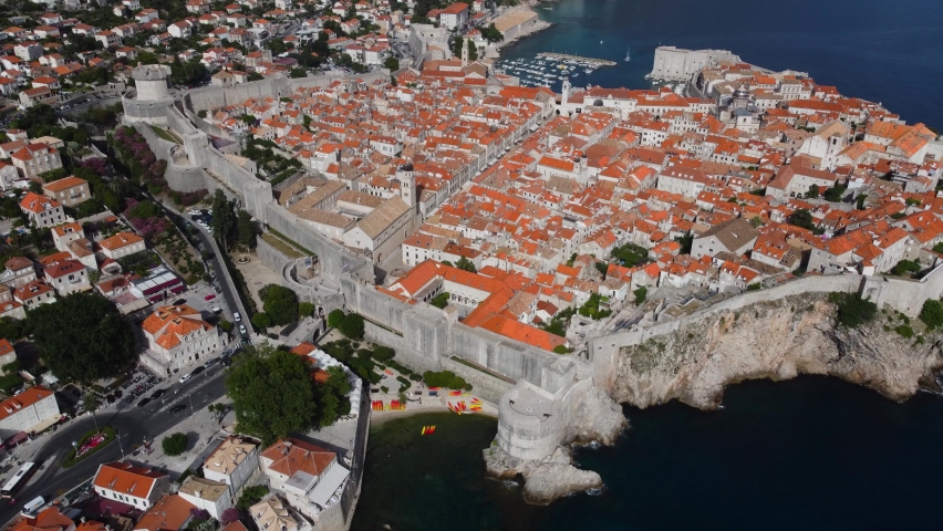 Old town of Dubrovnik aerial view of the historic city of Dubrovnik in Croatia at sunset. King's Landing from Game of Thrones. High-quality shooting in 4k Royalty-Free Stock Footage #1091672439
