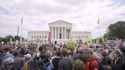 Washington, DC- June 24th, 2022: A 4k video of Pro-choice protesters gathered outside the Supreme Court to protest the overturning of Roe Vs. Wade.  Video Stok Editorial