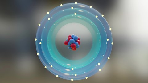 Atom anatomy, Atomic model or structure , alpha channel, electrons orbiting the nucleus particles, Single atom and its electron cloud. Quantum mechanics and atomic, Neutrons and protons, 3d render