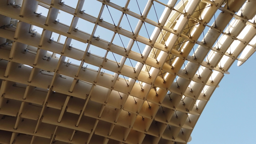Down top view of Setas de Sevilla or Mushrooms initially titled Metropol Parasol is a wooden structure located at La Encarnación square in the old quarter of Seville in Spain 4k high resolution