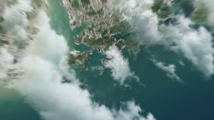 Zooming on Hong Kong, China. Earth zoom in from outer space to city. The animation continues by zoom out through clouds and atmosphere into space. View of the Earth at night. Images from NASA. 4K