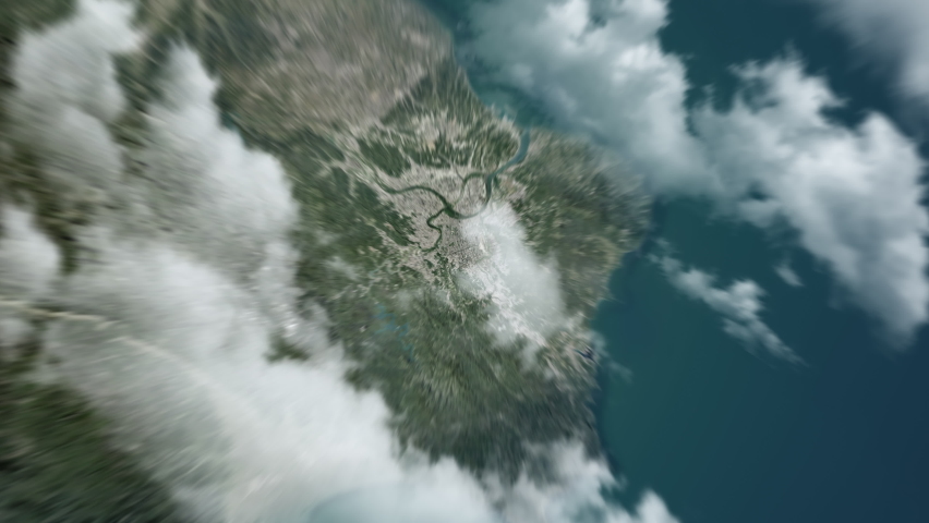 Zooming on Taipei, Taiwan. Earth zoom in from outer space to city. The animation continues by zoom out through clouds and atmosphere into space. View of the Earth at night. Images from NASA. 4K Royalty-Free Stock Footage #1091690957