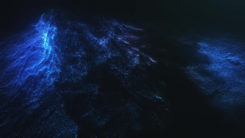 Abstract Motion of Magical Blue Sparkles Moving on Dark Copyspace, making Wave Shape. Glowing Particles Mixing on Dark Background. Bright Futuristic Screensaver. Seamless Motion Ideal | Shutterstock HD Video #1091691571