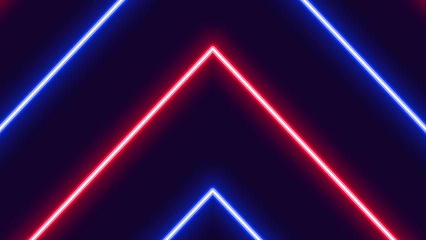 Animation Of Glowing Neon Arrows.Animation of pink light and blue signal spreading from the center with a purple background | Shutterstock HD Video #1091695123