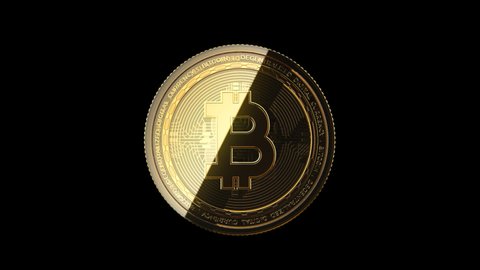 Rotating Bitcoin on a black background, seamless looping 3d animation. Full HD 1080 - 3D Rendering