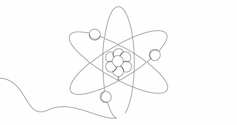 Self drawing line animation nuclear power atomic energy model of atom continuous line drawn concept video
