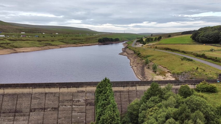 Aerial view of the Boothwood dam, Rishworth, Calderdale, West Yorkshire