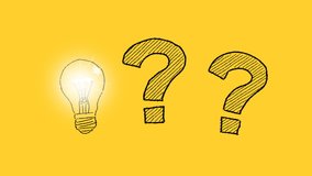 The question marks turns into a light bulbs. Animated illustration on yellow. Idea Concept - Powered by Shutterstock - Get 15% off with code: PIKWIZARD15