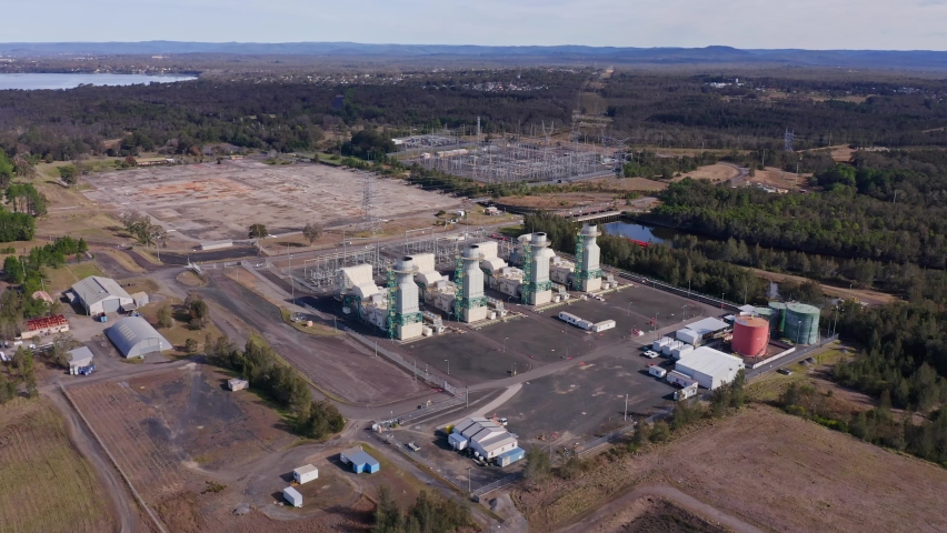 Aerial view of a gas-fired power station at Colongra, NSW, Australia