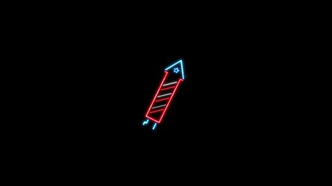 Glowing Neon Line Fireworks Animated Icon Isolated on Black Background. July 4th Independence Day Celebration Concept Icon. 4K Ultra HD Video Motion Graphic Animation.