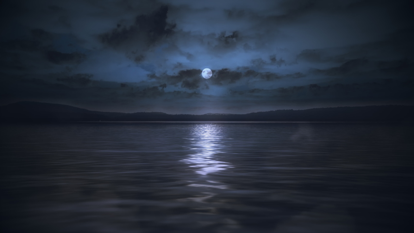 Mysterious River Mist Moonlight Eerie Motion Background. Animation of a mystic foggy river under moonlight. Motion background