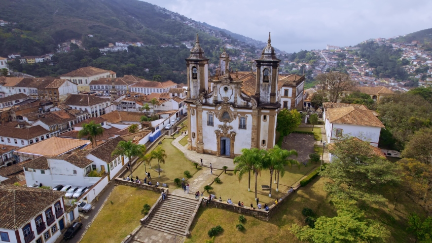Ouro Preto, Minas Gerais, Brazil. Aerial view of a historic Brazilian city. City ​​landscape. | Shutterstock HD Video #1091717133