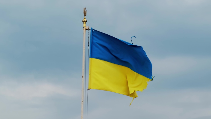 Slow motion of Ukraine flag waving background sky blue and yellow national color Ukrainian yellow-blue. Ukraine flag wind waving national symbol country. Highly detailed fabric texture flag of Ukraine | Shutterstock HD Video #1091721405