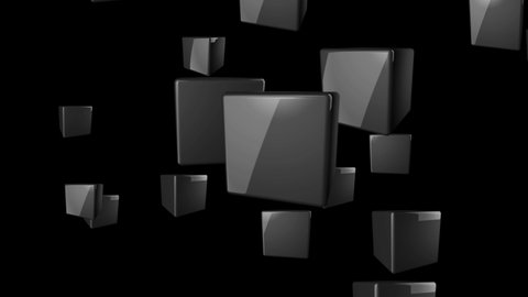 Abstract beautiful squares with a gray tint randomly move in space. Sci-fi geometric background. Futuristic concept. 3D. 4K. Isolated black background.