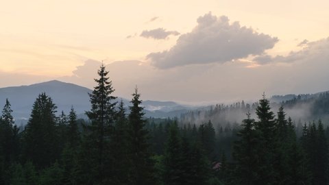 Mountains panorama at sunset, time-lapse 4k