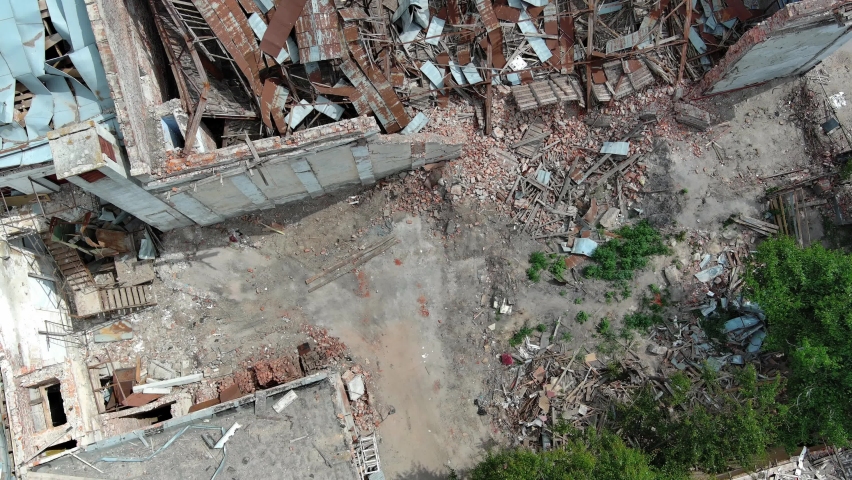 Chernihiv, Ukraine - June 27, 2022: Ruins during War of Russia against Ukraine.