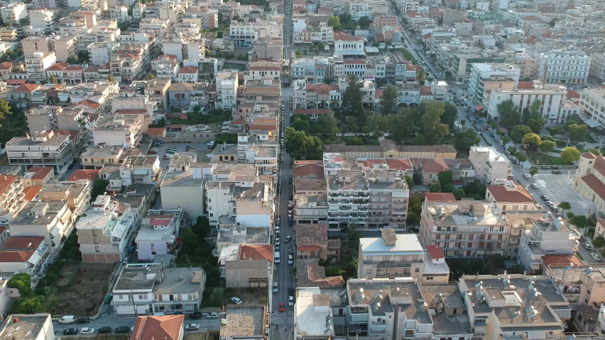 Aerial video of the modern city of Sparti Greece. Sparti was founded to commemorate the famous ancient town of Sparta in Laconia, Greece