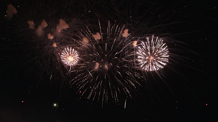 Abstract Real Firework on Deep Black Background Sky on Fireworks festival in summer on 4th of July, Independence day and new yer concept. High quality 4k raw video | Shutterstock HD Video #1091766443
