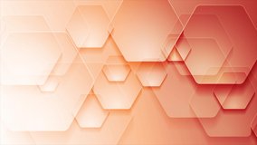 Orange geometric tech background with glossy hexagons. Seamless looping motion design. Video animation Ultra HD 4K 3840x2160