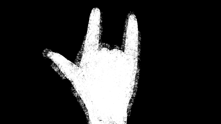 Rock music symbol. Human hand. 2D animation. Black color. Ron-n-roll. Your rock. Handprint. Musical direction. Rock music. Heavy metal. Concept. isolated object. Slogan. Royalty-Free Stock Footage #1091769319