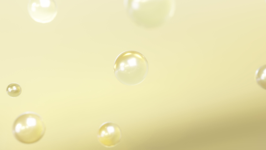 3D animation Macro Shots ingredients combine to create a serum. Cosmetics design serum essentials. Beautiful Macro shot of various Gold bubbles in the water. Royalty-Free Stock Footage #1091773309