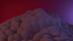An abstract surface with an uneven oval relief moves. Red background. 3d render.