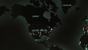 World map with different targets for cyber attack. Hacking and technology concept. Macro shooting at monitor pixels - Powered by Shutterstock - Get 15% off with code: PIKWIZARD15