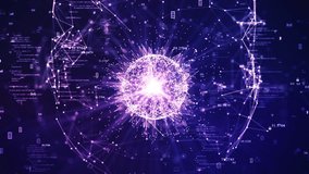 big data technology concept. The interconnected polygons form a prominent sphere in the center. Binary code icon around slow motion on pink and dark blue background data processing analysis. - Powered by Shutterstock - Get 15% off with code: PIKWIZARD15