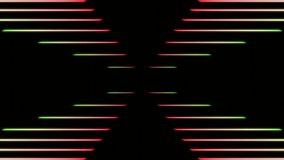 Cross of moving neon stripes. Design. Neon animation with retro stripes. Colored neon lines create cross pattern on black background