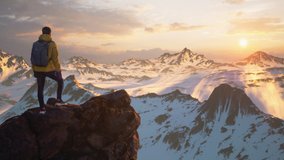 HIker Standing on Top of a Mountain Peak Looking at Sunset Adventure Spirit Success Nature Beauty Acheivement Freedom Exploration Alps - Powered by Shutterstock - Get 15% off with code: PIKWIZARD15