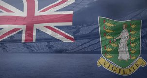 Animation of waving flag of virgin islands over sport stadium. Sports, competition, entertainment and technology concept digitally generated video.