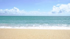 Phuket Thailand Beach Sea. View of the sea, beach and sand in the rainy season sunshine. Beach area background at Nai Yang Beach, Phuket Province, Thailand, October 16, 2020, Video Clip 4K 3840x2160P 