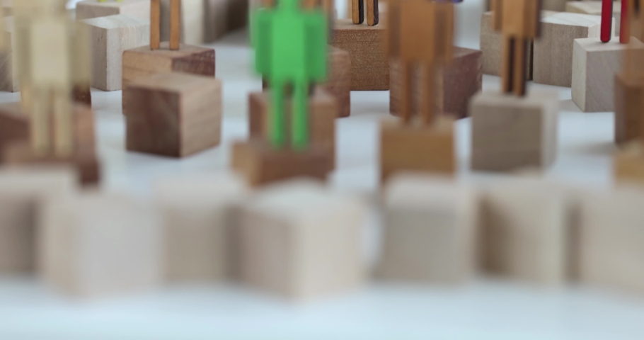 Multicolored wooden figures of people with creative abilities Royalty-Free Stock Footage #1091800949