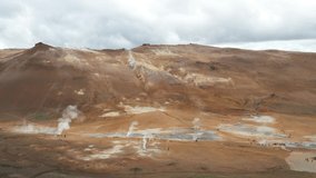 Landmannalaugar Geothermal Field in Iceland with drone video moving forward.