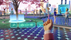 POV of a Person Picking Up and Putting On Virtual Reality Headset at Home. Person Enters Metaverse to Chat Online, Have Fun with Friends. Futuristic 3D Internet World with Digital Live Avatars. - Powered by Shutterstock - Get 15% off with code: PIKWIZARD15