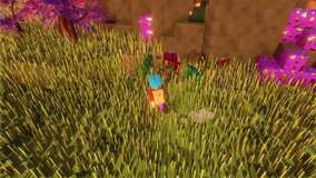 Animated MMO Arcade with Hero Character Running with Pickaxe and Gathering Different Valuable Resources. Endless Loop Video Game Mock Up Concept: 3D Third Person Fantasy Open World Online Gameplay