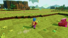 Animated MMO Arcade with Hero Character Running with Sword and Fighting Colorful Monsters. Looped Video Game Mock Up Concept: 3D Third Person Fantasy Open World Online Gameplay.