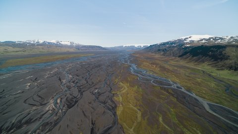Aerial View Shot of glacier river , Iceland
