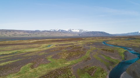 Aerial View Shot of glacier river , Iceland