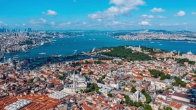 Hyper lapse of Aerial view Istanbul city in Turkey.
