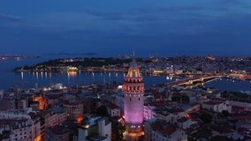 Aerial view of Galata Tower in Istanbul. 4K Footage in Turkey