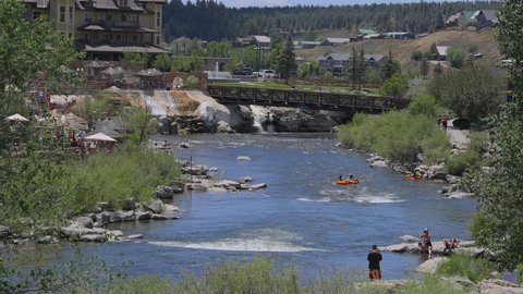 Pagosa Springs , CO , United States - 06 25 2022: People enjoying the river in Pagosa Springs, Colorado