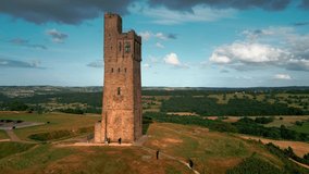 Castle Hill, ancient monument overlooking Huddersfield in West Yorkshire. Drone footage ariel footage - Powered by Shutterstock - Get 15% off with code: PIKWIZARD15