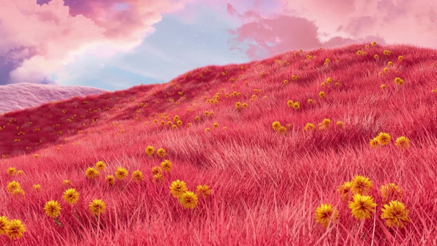 Colorful Grass Meadow with Flowers and Wind - Nature Landscape Loop Background | Shutterstock HD Video #1091845195