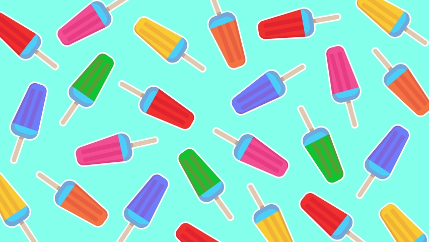 Multicolored ice cream on a stick on a blue background. Moving in one place ice cream, frozen popsicles. Animated summer video | Shutterstock HD Video #1091849111