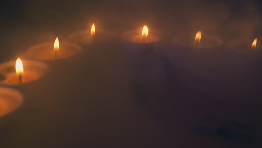 Halloween ceremony with clairvoyant. Smoky space and candles. Smoky background. | Shutterstock HD Video #1091850237