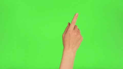 Gestures pack. Female hand swiping left, right, up, down, touching, tapping, sliding, dragging on chroma key green screen background. Using a smartphone, tablet pc or a touchscreen. Interface concept. – Stockvideo